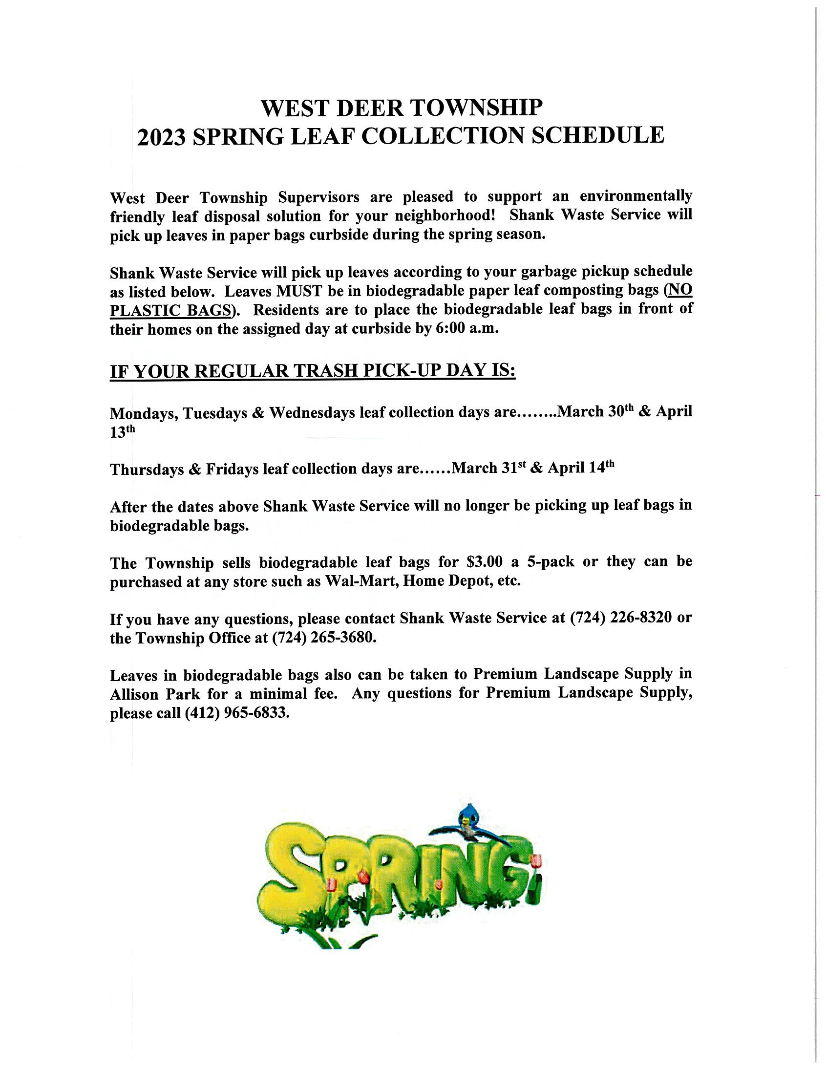 2023 Spring Leaf Collection Days